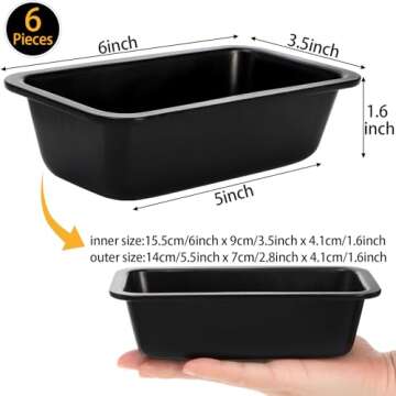 Lawei 6 Piece Non-Stick Mini Loaf Pan - 3.5 x 6 Inch Carbon Steel Bread and Toast Mold, Little Bakeware Pans for Banana Bread, Breads, Small Cakes and Individual Meatloafs