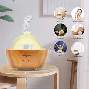 2025 Upgraded Remote Handmade Glass & Real Wood Essential Oil Diffuser, Aromatherapy Diffuser, 200ml Aroma Humidifier, Cool Mist with 7 LED Colors, Waterless Auto Shut-Off for Home Office Bedroom Gift