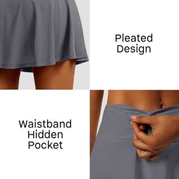 LXNMGO Women's High Waist Athletic Pleated Skirt with Pockets
