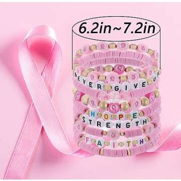 9 pcs Breast Cancer Bracelets Beaded Pink Breast Cancer Bracelets Breast Cancer Awareness Bracelets Hope Faith Strength Courage Accessories Pink Ribbon Bracelets for Women Breast Cancer Awareness Gifts