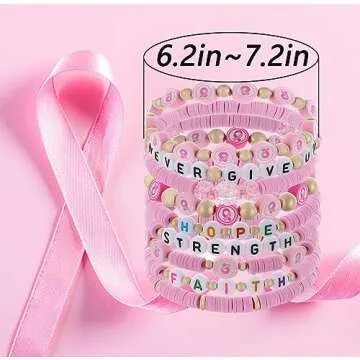 9 pcs Breast Cancer Bracelets Beaded Pink Breast Cancer Bracelets Breast Cancer Awareness Bracelets Hope Faith Strength Courage Accessories Pink Ribbon Bracelets for Women Breast Cancer Awareness Gifts