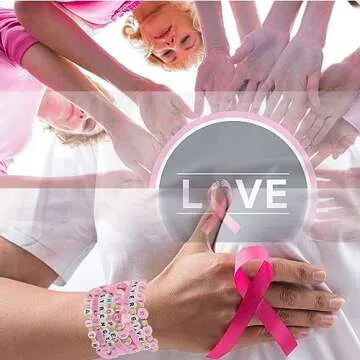 9 pcs Breast Cancer Bracelets Beaded Pink Breast Cancer Bracelets Breast Cancer Awareness Bracelets Hope Faith Strength Courage Accessories Pink Ribbon Bracelets for Women Breast Cancer Awareness Gifts
