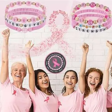 9 pcs Breast Cancer Bracelets Beaded Pink Breast Cancer Bracelets Breast Cancer Awareness Bracelets Hope Faith Strength Courage Accessories Pink Ribbon Bracelets for Women Breast Cancer Awareness Gifts