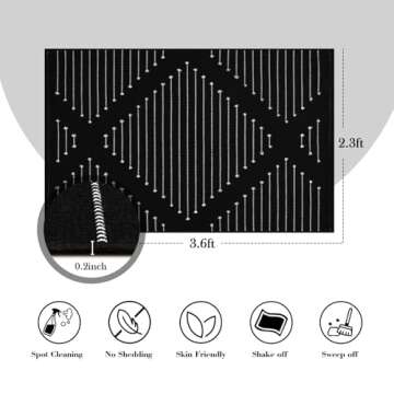 LIVEBOX Black Outdoor Rug 2.3' x 3.6', Boho Cotton Washable Rug Moroccan Front Door Mat,Hand-Woven A...
