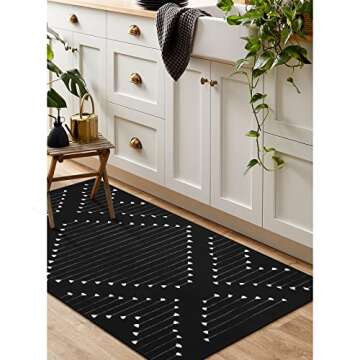 LIVEBOX Black Outdoor Rug 2.3' x 3.6', Boho Cotton Washable Rug Moroccan Front Door Mat,Hand-Woven Area Rug Throw Carpet for Layered Porch Entryway Kitchen,Front Door Decor