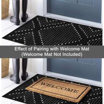LIVEBOX Black Outdoor Rug 2.3' x 3.6', Boho Cotton Washable Rug Moroccan Front Door Mat,Hand-Woven Area Rug Throw Carpet for Layered Porch Entryway Kitchen,Front Door Decor