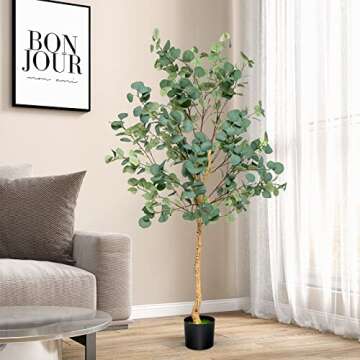 Goplus 5.5ft Artificial Eucalyptus Tree, Tall Faux Eucalyptus Stems Fake Plants in Pot with 517 Silv...