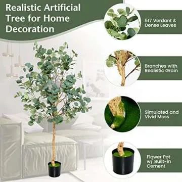 Goplus 5.5ft Artificial Eucalyptus Tree, Tall Faux Eucalyptus Stems Fake Plants in Pot with 517 Silver Dollar Leaves, Artificial Trees for Office House Living Room Home Decor Indoor