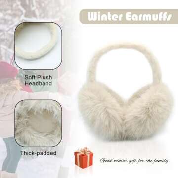 RUIKUNA Women Winter Ear Muffs Fluffy Faux Fur Earmuffs Foldable Ear Warmer Girls Soft Ear Covers (A-khaki)
