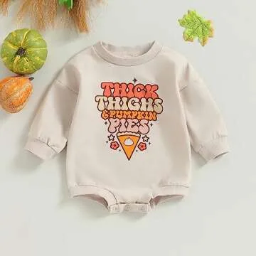 YINGISFITM Newobrn Baby Girl Halloween Outfit Long Sleeve Crewneck Sweatshirt Romper Pumpkin Pie One...