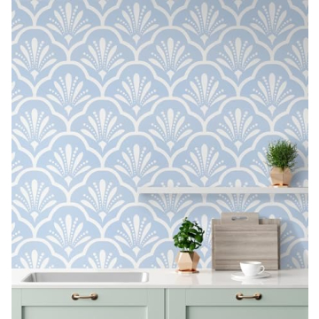 Guvana 17.32" X118" Geometric Wallpaper Blue Peel and Stick Wallpaper White Trellis Pattern Contact ...
