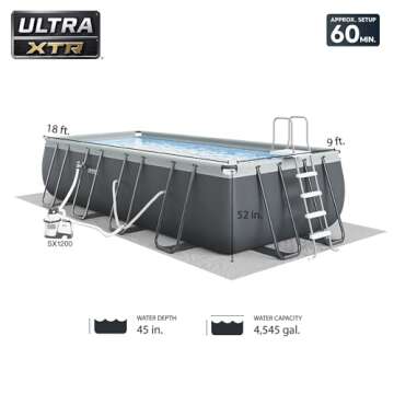 Intex 18' x 9' x 52" Ultra XTR Rectangular Frame Swimming Pool Set with Pump - Above Ground Backyard Large Rectangle Pool with 45-Inch Deep Water