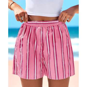 PRETTYGARDEN Women's Boxer Shorts - Spring Striped PJ Comfort
