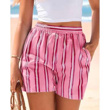 PRETTYGARDEN Women's Boxer Shorts - Spring Striped PJ Comfort