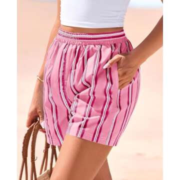 PRETTYGARDEN Women's Boxer Shorts - Spring Striped PJ Comfort