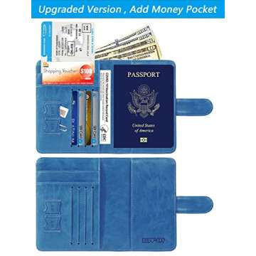 Passport Holder Cover Wallet RFID Blocking Leather Card Case Travel Accessories for Women Men (#Blue)