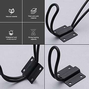 Zivisk Rustic Entryway Hooks - 5 Pack of Black Mounted Double Coat Rack Vintage Hangers Farmhouse Decorative Holder Metal Screws Included - Perfect for Home or Office