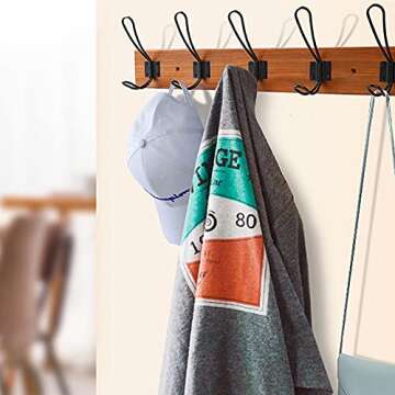 Zivisk Rustic Entryway Hooks - 5 Pack of Black Mounted Double Coat Rack Vintage Hangers Farmhouse Decorative Holder Metal Screws Included - Perfect for Home or Office