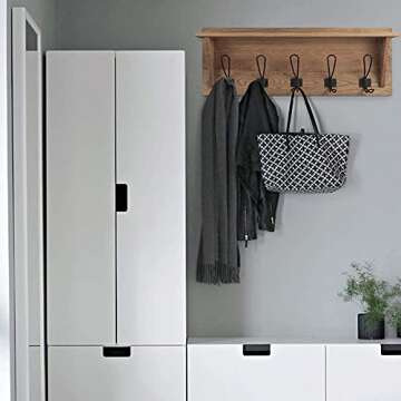 Zivisk Rustic Entryway Hooks - 5 Pack of Black Mounted Double Coat Rack Vintage Hangers Farmhouse Decorative Holder Metal Screws Included - Perfect for Home or Office