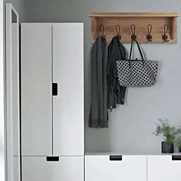 Zivisk Rustic Entryway Hooks - 5 Pack of Black Mounted Double Coat Rack Vintage Hangers Farmhouse Decorative Holder Metal Screws Included - Perfect for Home or Office