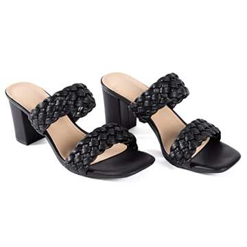 N.N.G Women Heels Sandals Black Size 7.5 Dressy Chunky Heel Braided Summer Block Comfort Leather Casual Square toe