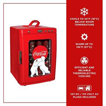 Coca-Cola 25L Retro Mini Fridge Polar Bear Design Portable Cooler/Warmer for Snacks Drinks Skincare Cosmetics with AC DC Capable Ideal for Bedroom Office Dorm Travel