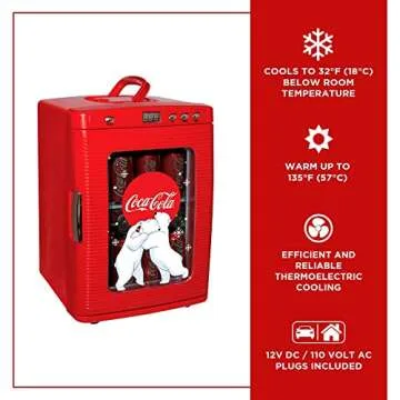 Coca-Cola 25L Retro Mini Fridge Polar Bear Design Portable Cooler/Warmer for Snacks Drinks Skincare Cosmetics with AC DC Capable Ideal for Bedroom Office Dorm Travel
