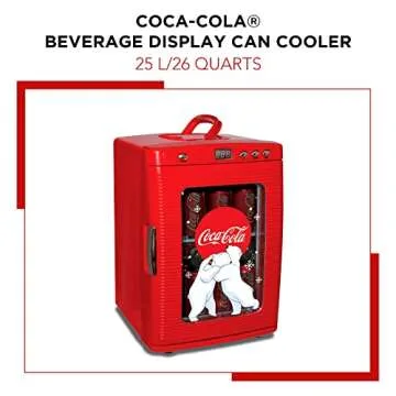Coca-Cola 25L Retro Mini Fridge Polar Bear Design Portable Cooler/Warmer for Snacks Drinks Skincare Cosmetics with AC DC Capable Ideal for Bedroom Office Dorm Travel