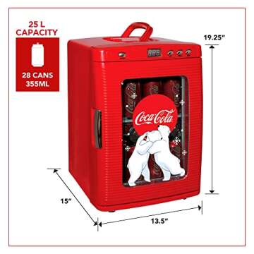 Coca-Cola 25L Retro Mini Fridge Polar Bear Design Portable Cooler/Warmer for Snacks Drinks Skincare Cosmetics with AC DC Capable Ideal for Bedroom Office Dorm Travel