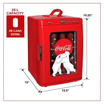 Coca-Cola 25L Retro Mini Fridge Polar Bear Design Portable Cooler/Warmer for Snacks Drinks Skincare Cosmetics with AC DC Capable Ideal for Bedroom Office Dorm Travel