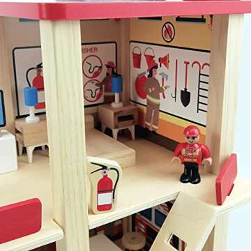 BBtinker Wooden Fire Station Playset, Multicolor 3-Level Pretend Play Dollhouse with Figures, Truck,...