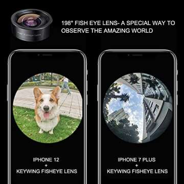 KEYWING Fisheye Lens 198° Fish Eye Phone Camera Lens Kit for iPhone Fish Bowl Camera Lens Attachments for iPhone 7 8 x xr 11 12 13 pro max Samsung Smartphone Black