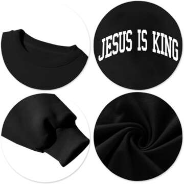 Zylkor Christian Sweatshirts for Women - Jesus is King & Jesus Loves You Letter Sweatshirt - Black