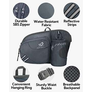 WATERFLY Fanny Pack Waist Bag: Waist Pack for Women Men with Water Bottle Holder Hiking Fanny Pack for Running Walking DogWalking Travel Cycling