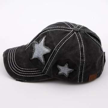 C.C Exclusives Hatsandscarf Washed Distressed Cotton Denim Ponytail Hat Adjustable Baseball Cap (BT-...