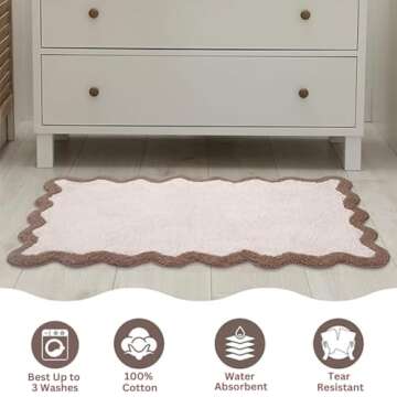 Folkulture Bathroom Rug or Bath Mats for Bathroom Décor, 100% Cotton Beige Bath Rug, Bathroom Mat or Bathtub Mat for Shower Accessories, 32"X20" Absorbent Rug, Scallop Bathroom Runner Rug