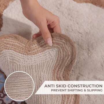 Folkulture Bathroom Rug or Bath Mats for Bathroom Décor, 100% Cotton Beige Bath Rug, Bathroom Mat or Bathtub Mat for Shower Accessories, 32"X20" Absorbent Rug, Scallop Bathroom Runner Rug