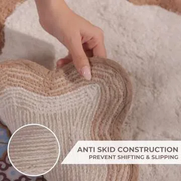 Folkulture Bathroom Rug or Bath Mats for Bathroom Décor, 100% Cotton Beige Bath Rug, Bathroom Mat or Bathtub Mat for Shower Accessories, 32"X20" Absorbent Rug, Scallop Bathroom Runner Rug