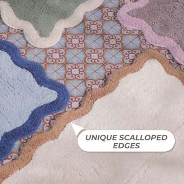 Folkulture Bathroom Rug or Bath Mats for Bathroom Décor, 100% Cotton Beige Bath Rug, Bathroom Mat or Bathtub Mat for Shower Accessories, 32"X20" Absorbent Rug, Scallop Bathroom Runner Rug