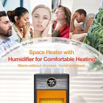 Space Heater with Humidifier, 3-in-1 Space Heaters for Indoor Use with Motion Sensor/3D Flame Effect,1500W Portable Heater for Office/Bedroom/Garage