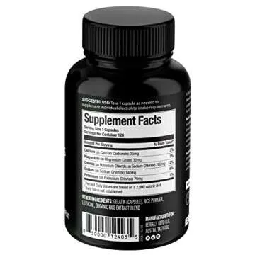 Perfect Keto Electrolytes Capsules, Gluten Free, Electrolyte Supplement with Magnesium, Calcium, Potassium and Sodium, Hydration, Energy, Recovery and Immune Support, Unflavored, 120 Servings