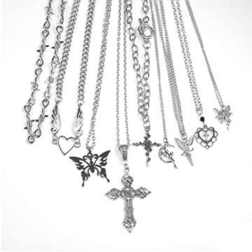 LIRUNQIN 9pcs Y2k Necklaces Fairy Grunge Goth Necklaces Gothic Coquette Aesthetic Emo Alt Chain Chok...