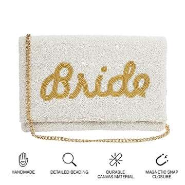 Pretty Robes BRIDE Clutch Purse for Wedding Day & Bachelorette Party,Bridal Purse, Gift for Bride To Be (Gold)