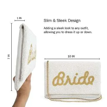 Pretty Robes BRIDE Clutch Purse for Wedding Day & Bachelorette Party,Bridal Purse, Gift for Bride To Be (Gold)