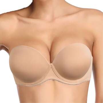 Plusexy Women's Push Up Strapless Bra Thick Padded Underwire Convertible Multiway Bras Nude 32C