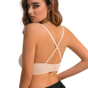Plusexy Women's Push Up Strapless Bra Thick Padded Underwire Convertible Multiway Bras Nude 32C