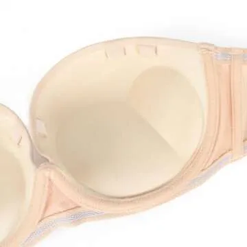 Plusexy Women's Push Up Strapless Bra Thick Padded Underwire Convertible Multiway Bras Nude 32C
