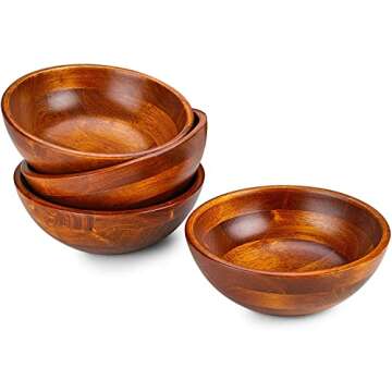 HOLDN’ STORAGE Wooden Bowls - Set of 4 Serving Bowl, Durable Hardwood Wooden Salad Bowl Set - Serving Bowl Ideal for Dinner Parties & Family Gatherings (7” x 3”)