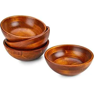 HOLDN’ STORAGE Wooden Bowls - Set of 4 Serving Bowl, Durable Hardwood Wooden Salad Bowl Set - Serving Bowl Ideal for Dinner Parties & Family Gatherings (7” x 3”)