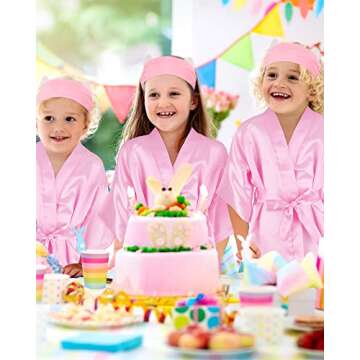 Jecery 5 Pack Spa Robes for Party Slumber Party Birthday Squad Robes DIY Silk Satin Bathrobes with Headband(8,Pink)